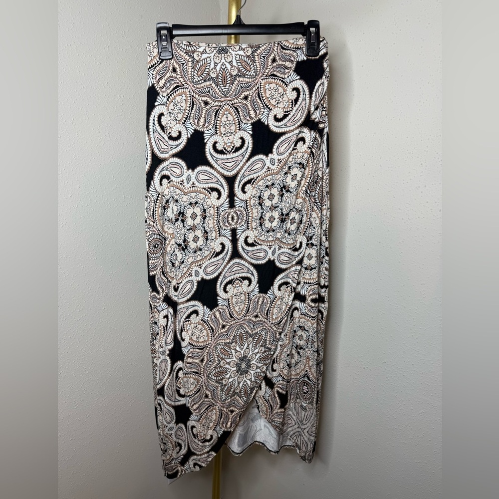 Maeve Paisley side cinched midi skirt